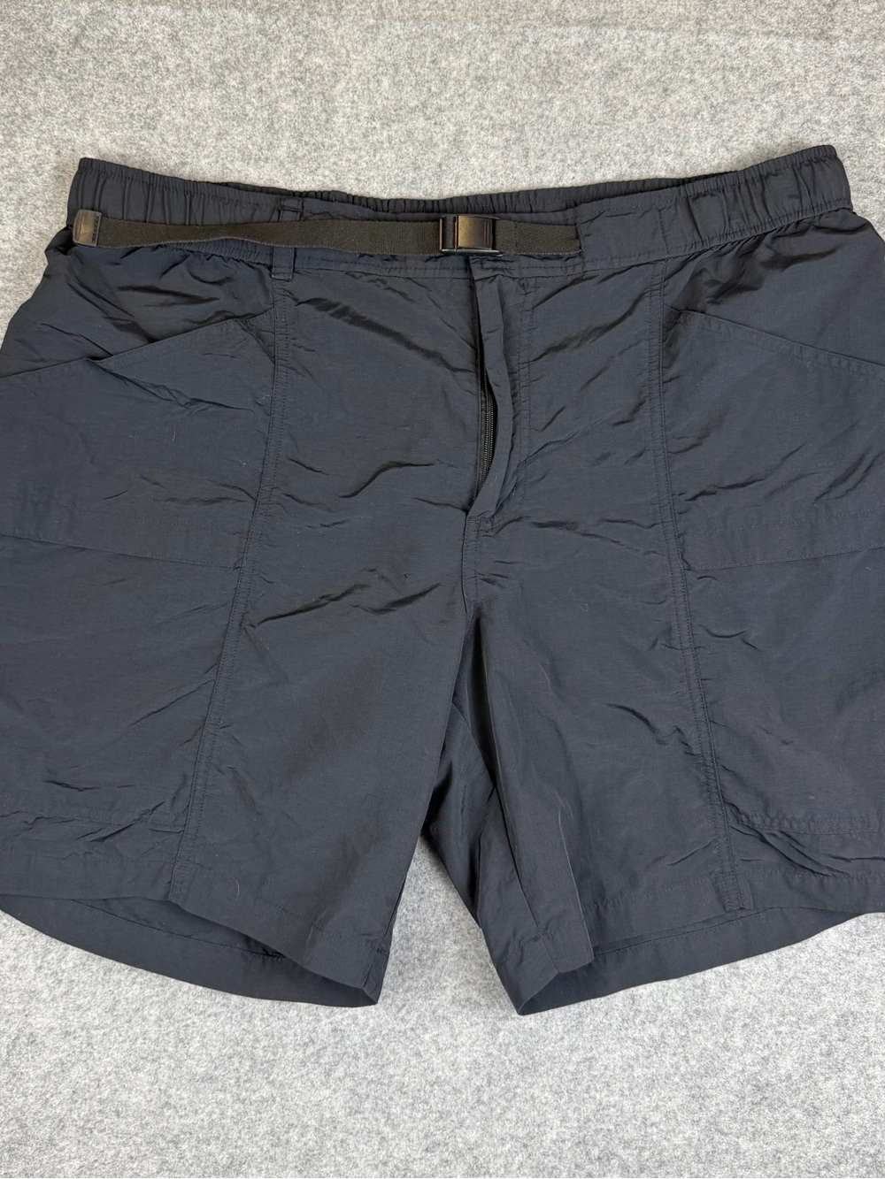 Eddie Bauer Men’s XL Black Ripstop Tech Hiking Shorts Nylon Belted Pull‑On